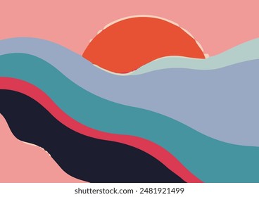 Minimalist Sunset Landscape Vector illustration