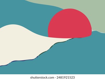 Ilustración vectorial de paisaje de atardecer minimalista
