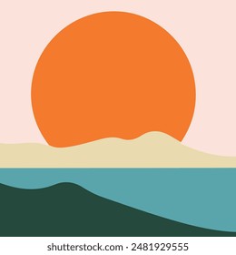 Ilustración vectorial de paisaje de atardecer minimalista