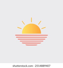 Minimalist sunset logo design. A simple and elegant sunset logo design with a yellow sun setting behind a horizon of red stripes. Perfect for use in branding or as a graphic element.