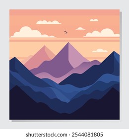 Minimalist Sunset Mountain Landscape with Soft Pastel Tones. 