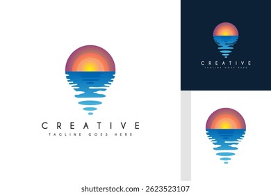 Minimalist sunset and ocean logo with warm colors and smooth waves. Perfect for travel, beach resorts, wellness, or summer-themed branding. Scalable vector, ready for print and digital.