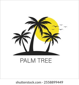 minimalist sunset palm tree logo design