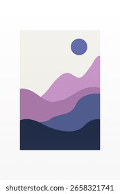 Pôr do sol minimalista paisagem de areia montanha parede arte. Arte de montanha minimalista plana com pôr do sol, oceano, esquema de cores terra macia