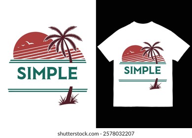 Minimalist Sunset T Shirt Design with Palm Trees and Bold Typography