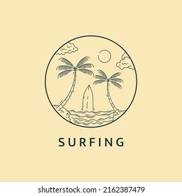 Minimalist surf logo line art illustration template design with circle