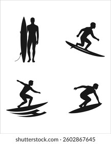 Minimalist Surfboard Rider Silhouette Logo Design	
