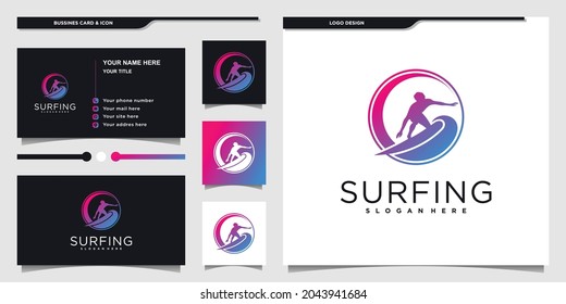 Minimalist surfing logo design with modern  concept, surf, holiday, sport, Premium vektor