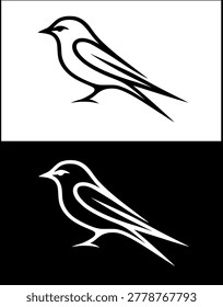 Minimalist swallow icon or logo, in original and inverted design