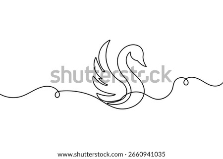 Minimalist swan artwork in single line drawing style simple outline vector on white background
