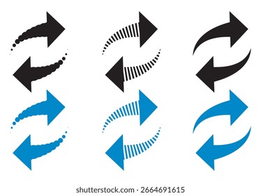 Vetor de ícone de troca minimalista com duas setas em direções opostas, representando transferência, troca, troca, intercâmbio, circulação e fluxo de dados