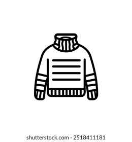 Icono de suéter minimalista con rayas que representan la moda invernal, ropa acogedora y trajes de Clima frío