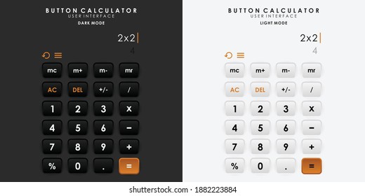 Minimalist Switch Button Calculator in Neumorphism Design. Simple, modern and elegant. Smooth and soft 3D user interface. Light mode and Dark Mode. For website or apps design. Vector Illustration.