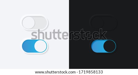 Minimalist Switch Button in Neumorphism Design. White and Black. Simple, modern and elegant. Smooth & soft 3D user interface. Light mode and Dark Mode. For website or apps design. Vector Illustration.