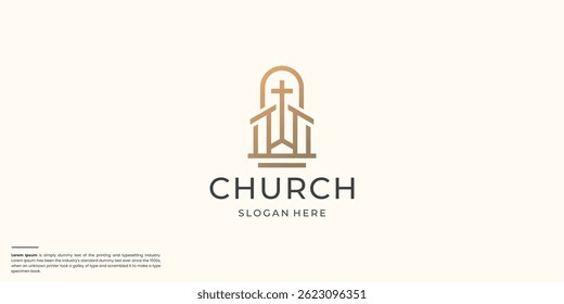 minimalist symbol church build logo with gold color inspiration.