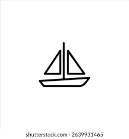 A minimalist symbol of a sailboat with sails, depicted in a side profile. Monochrome nautical line art, isolated on a white background.