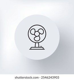 Icono de ventilador de mesa minimalista en un círculo sobre un fondo gris claro.