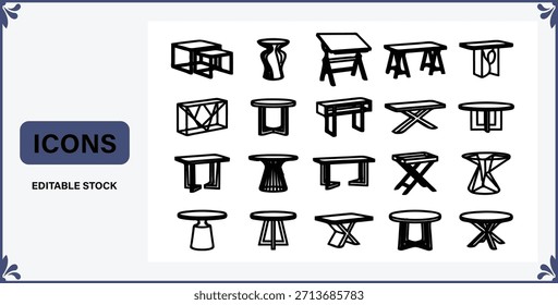 Conjunto de iconos de mesa minimalista para proyectos de diseño