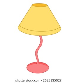 Minimalist table lamp design with a soft yellow cover and red curved legs, featuring bright colors and an elegant minimalist design. Ideal for stickers, clipart, or home decoration-themed designs.