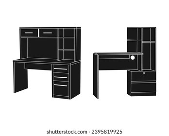 Minimalist table Silhouette icon set vector isolated on white background . Simple work desk or dinner table outline icon. Modern office table vector, study desk isolated on white background. EPS 10 .