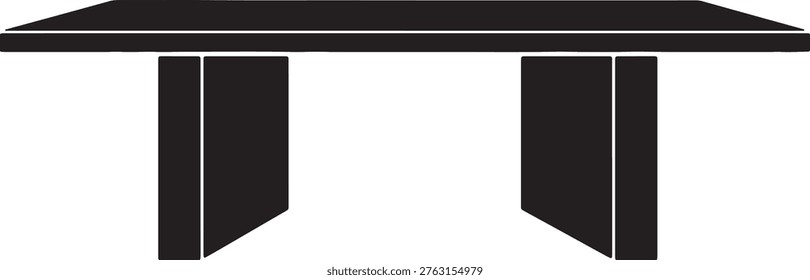 Minimalist table silhouette vector illustration. Simple furniture design with a flat top and two sturdy legs, perfect for various indoor settings.