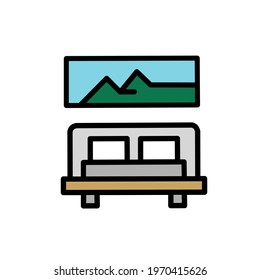 Minimalist table vector illustration and mountain painting for room decoration