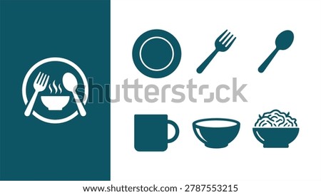 Minimalist tableware and dining vector icon set