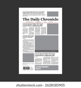 Minimalist Tabloid Newspaper Template. Perfect for editorial, historical, or thematic print and digital uses.