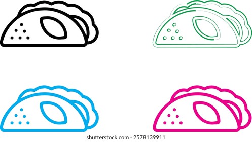 Minimalist taco icons, colorful outline drawings, simple food illustrations, Mexican cuisine symbols, flat design tacos, stylized fast food logos, vibrant line art, geometric taco shapes, abstract foo