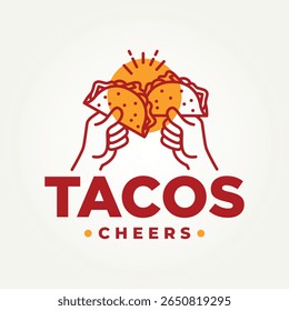 minimalista tacos cheers linha arte ícone logotipo vetor ilustração design.