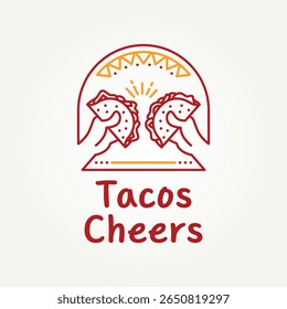 minimalista tacos cheers linha arte ícone emblema logotipo vetor ilustração design.