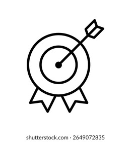 Design minimalista alvo com uma seta no alvo e fita decorativa abaixo exibido em preto e branco, excelente para ilustrações de negócios e marketing.