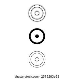 Minimalist target icon set in black and white. Three simple concentric circle designs solid, outline, and bold ideal for aim, focus, and goal concepts.