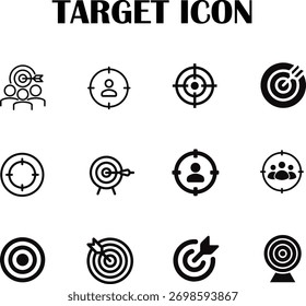 Vetor de ícone de destino minimalista — precisão, foco e design de conceito de meta