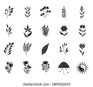 diseño minimalista de tatuaje boho diseño de silueta iconos de arte sobre ilustración vectorial de fondo blanco