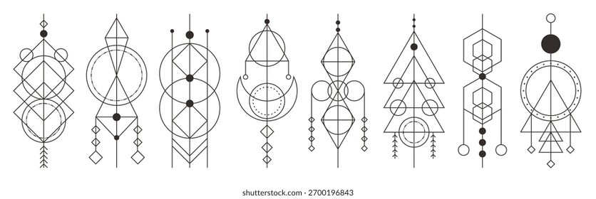 minimalistische Tätowierung mit geometrischen Formen, Vektorgrafik