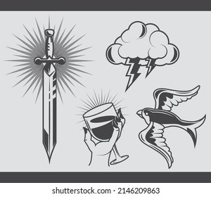 minimalist tattoo icons set design