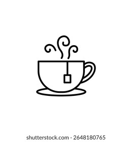 Xícara de chá minimalista com ícone de aroma fumegante em layout transparente