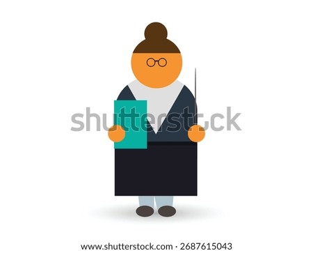 Minimalist Teacher Vector Illustration. Simple flat vector illustration of a teacher holding a pointer and a folder. Geometric design with clean shapes and bright colors
