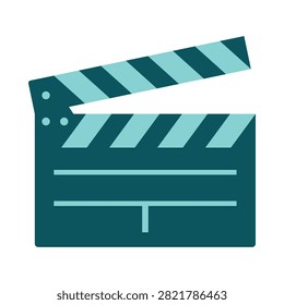 Minimalist teal clapperboard icon representing cinema production and filmmaking tools.