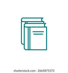 Icono verde azulado minimalista con dos libros cuidadosamente apilados, que simbolizan recursos educativos. Diseñado con contornos limpios y una estética moderna.