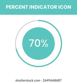 Minimalist teal radial gauge at 70%, perfect for clean interface design, progress tracking, dashboard usage, task completion visuals, and data-driven layouts.