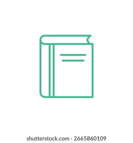 Um ícone de vetor azul-petróleo minimalista que representa um livro fechado com sua lombada e capa visíveis.
