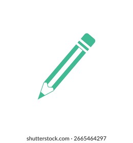 Um ícone de vetor azul-petróleo minimalista de um lápis afiado com uma borracha retangular, adequado para temas criativos e educativos.