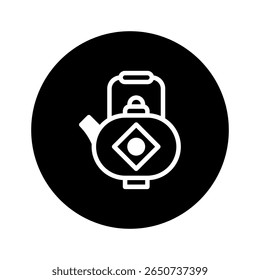 Design de ícone de bule de chá minimalista representando a cultura chinesa de chá e cerimônia no conceito de arte moderna com fundo preto