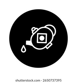 Minimalist teapot icon with dripping liquid symbolizing beverage service within a circular black background design