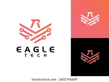 minimalist tech eagle line art logo vector design