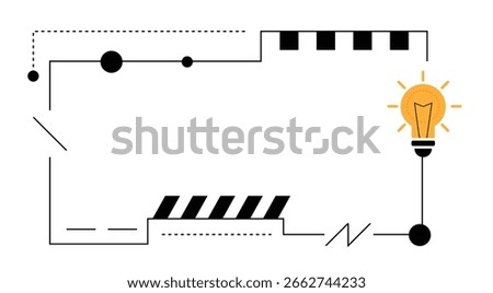 Minimalist Tech Frame Line Art with Light Bulb. Technology and electricity power vector art