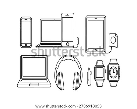 Minimalist tech gadgets and devices set