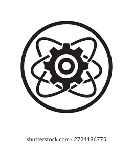 Minimalist Tech Gear Logo mit Atomic Orbit Rings - Schwarz-Weiß-Vektorsymbol